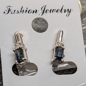 Deep stormy blue Sapphires in square cut and 10k white gold **last chance**